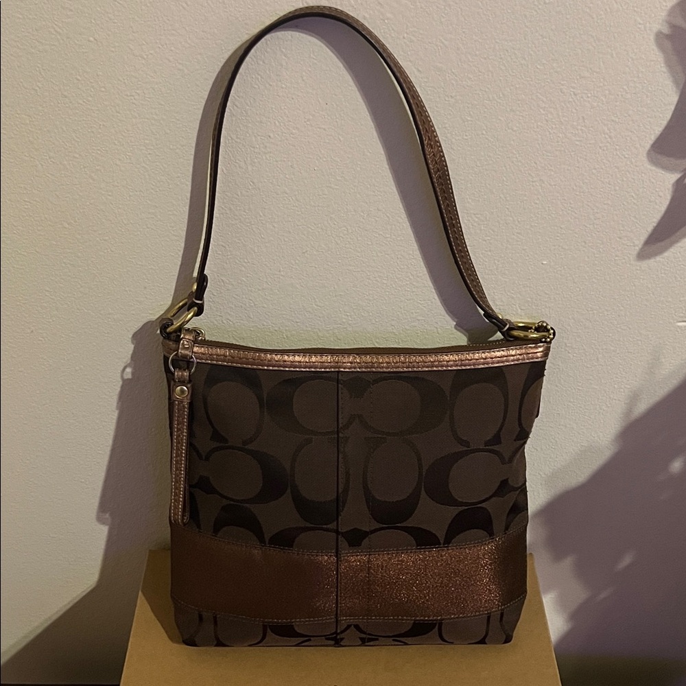 Coach Signature Brown and Tan Shoulder Bag